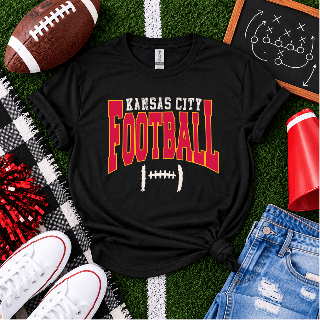 SUPER DEAL OF THE DAY - Kansas City Football Distressed Laces - Black Tee or Sweatshirt (FINAL SALE) - Tees - The Red Rival
