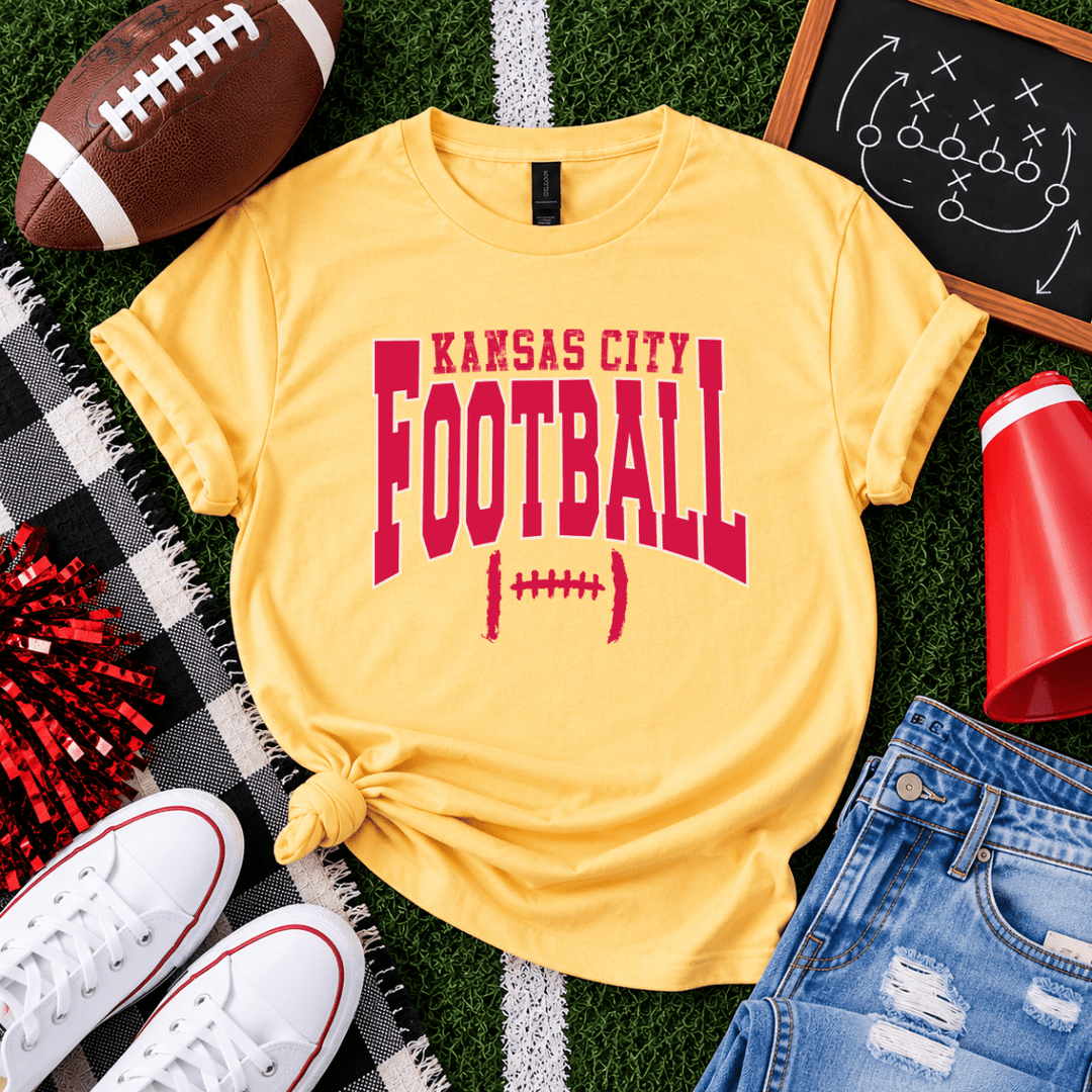 SUPER DEAL OF THE DAY - Kansas City Football Distressed Laces - Yellow Tee or Sweatshirt (FINAL SALE) - Tees - The Red Rival