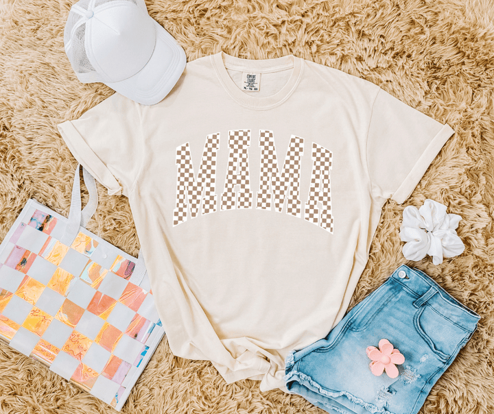 Tan Checkered Mama on Cream tee or Tan Sweatshirt - Tees - The Red Rival