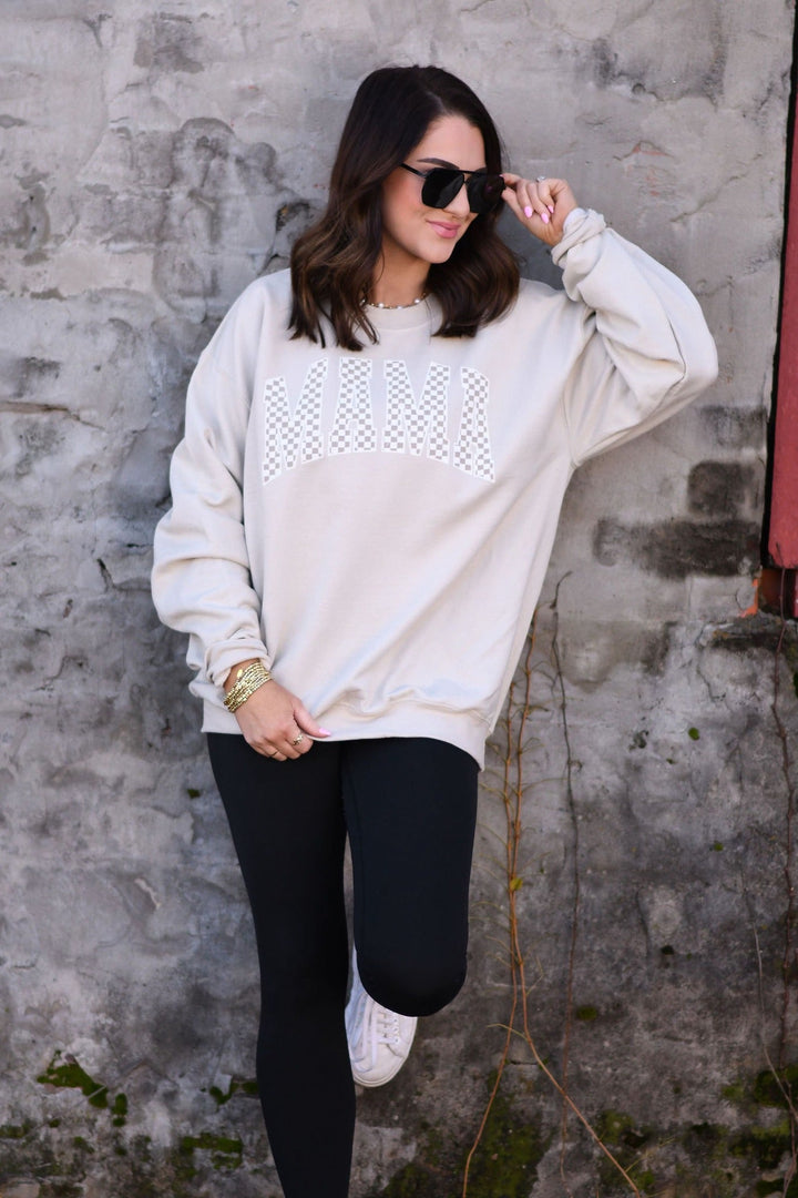 Tan Checkered Mama on Cream tee or Tan Sweatshirt - Tees - The Red Rival