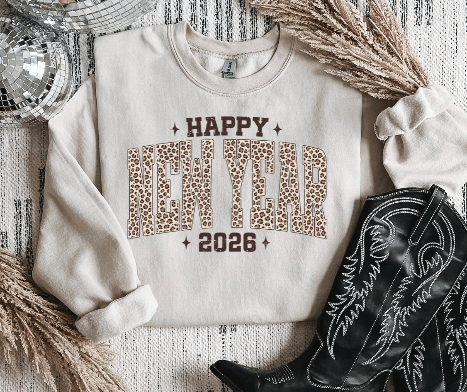 Tan Leopard 2026 Happy New Year Sweatshirt or Tee - Graphic Tee - The Red Rival