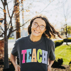 TEACH - Multi - Color Varsity Letters (Pick your tee color) - Graphic Tee - The Red Rival