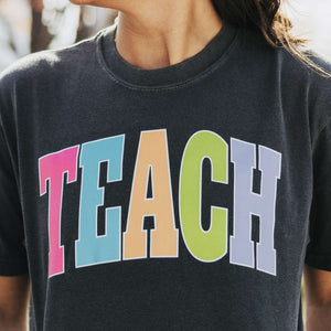 TEACH - Multi - Color Varsity Letters (Pick your tee color) - Graphic Tee - The Red Rival