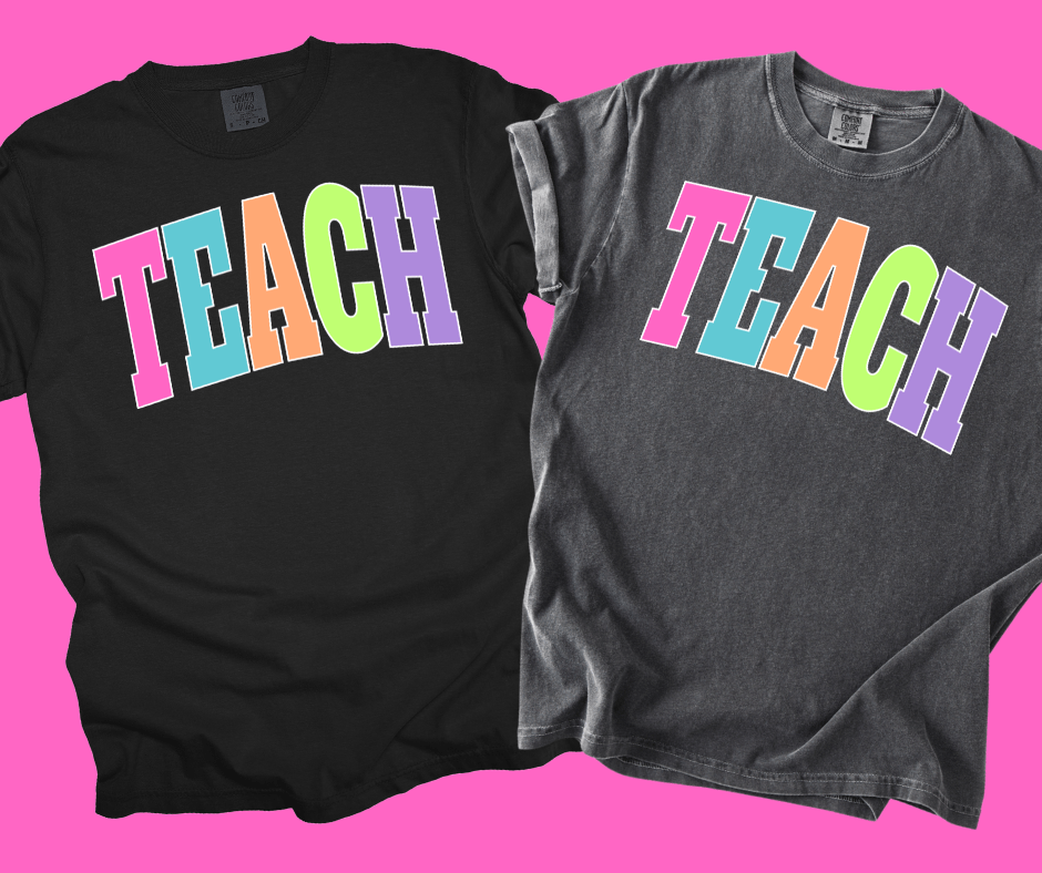 TEACH - Multi - Color Varsity Letters (Pick your tee color) - Graphic Tee - The Red Rival