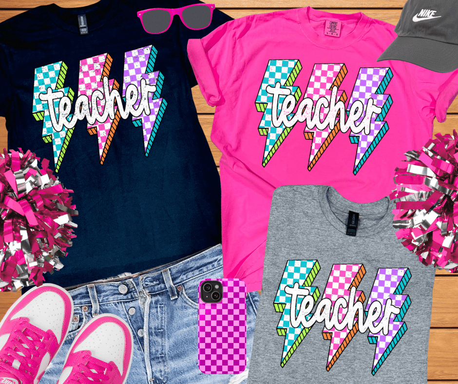 Teacher Checkered Lighting Bolt (Pick Your Tee Color) - Tees - The Red Rival