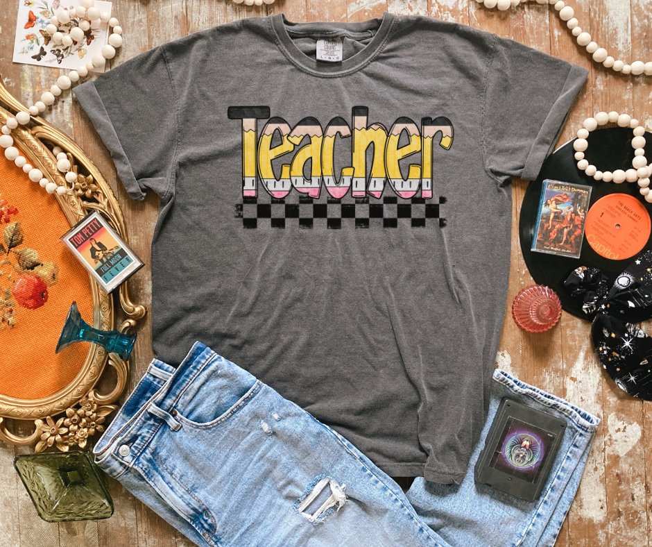 Teacher Pencil Letters Pepper Tee - Graphic Tee - The Red Rival