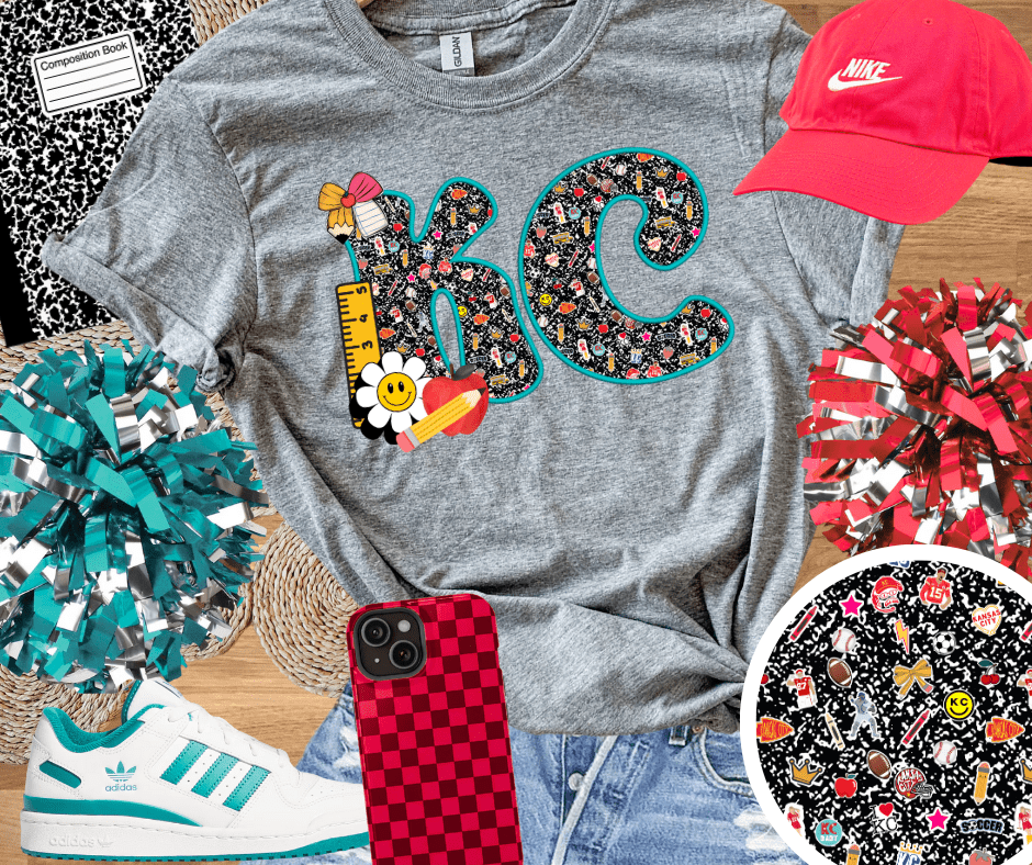 Teal KC Composition Letters Graphite Heather Tee - Tees - The Red Rival