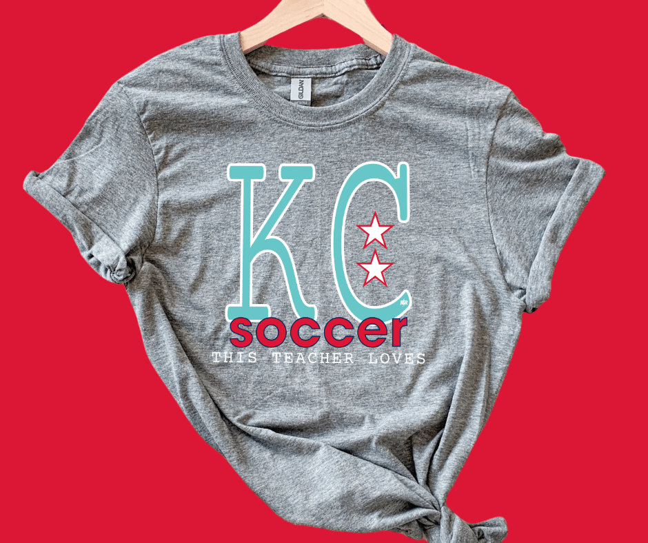 Teal & Red This Teacher Loves KC Soccer - Tees - The Red Rival