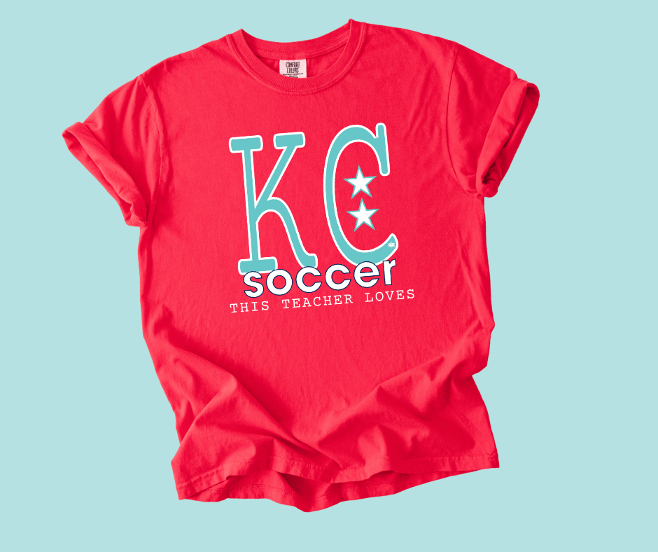 Teal & White This Teacher Loves KC Soccer - Tees - The Red Rival