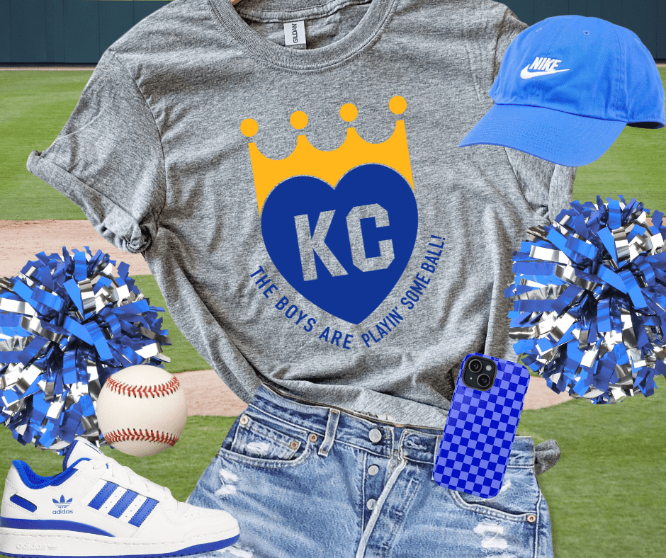 'The Boys are Playin Some Ball' KC Baseball Heart with Crown - Tees - The Red Rival