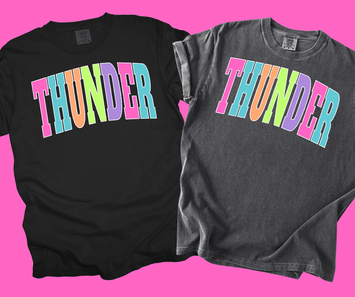 THUNDER - Multi - Color Varsity Letters (Pick your tee color) - Graphic Tee - The Red Rival