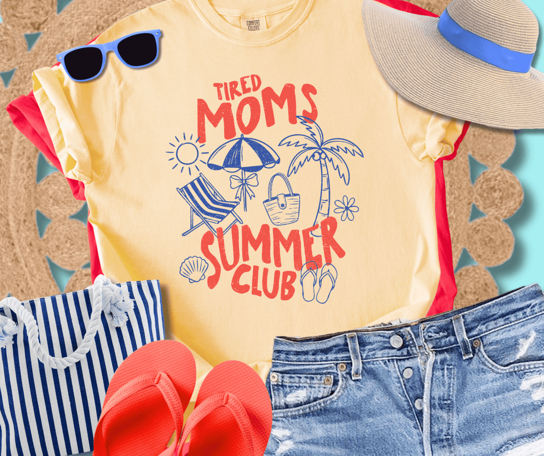 Tired Moms Summer Club Yellow Tee - Graphic Tee - The Red Rival