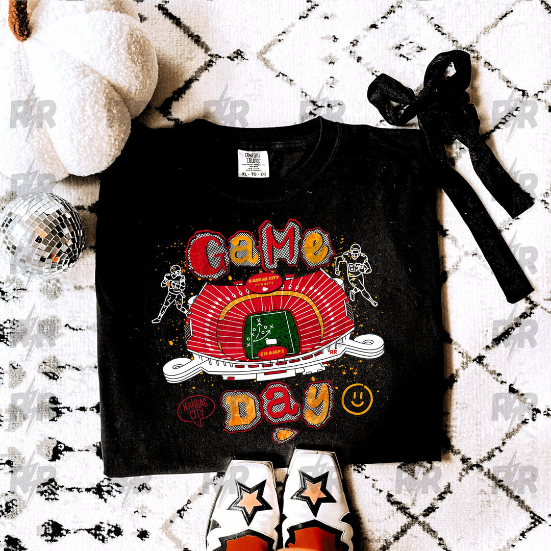 Torn Letters Game Day Stadium Black Tee - Graphic Tee - The Red Rival