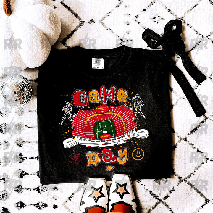 Torn Letters Game Day Stadium Black Tee - Graphic Tee - The Red Rival