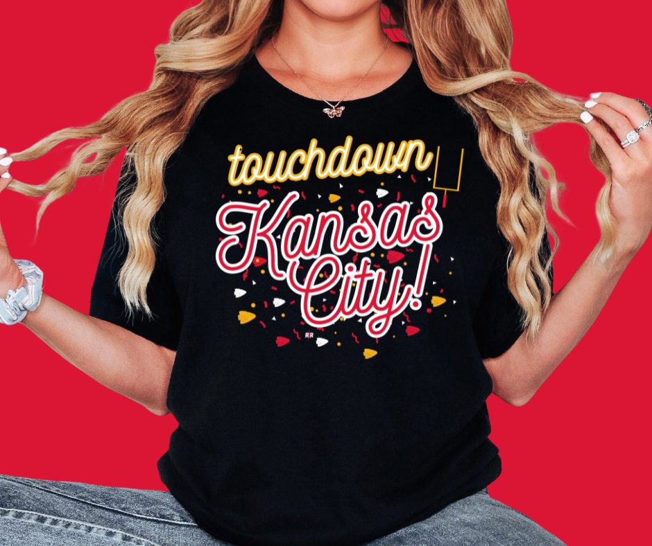 TOUCHDOWN KANSAS CITY CONFETTI BLACK TEE - Graphic Tee - The Red Rival