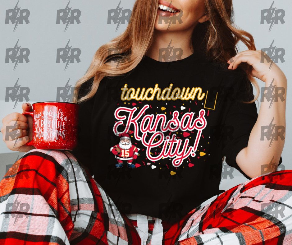 Touchdown Kansas City Santa Confetti Black Tee - Graphic Tee - The Red Rival