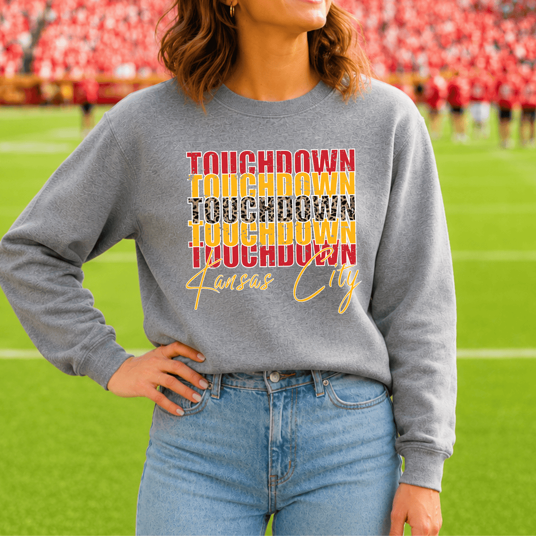 Touchdown Repeat w/ Leopard Center Grey Sweatshirt - Tees &amp; Sweatshirts - The Red Rival