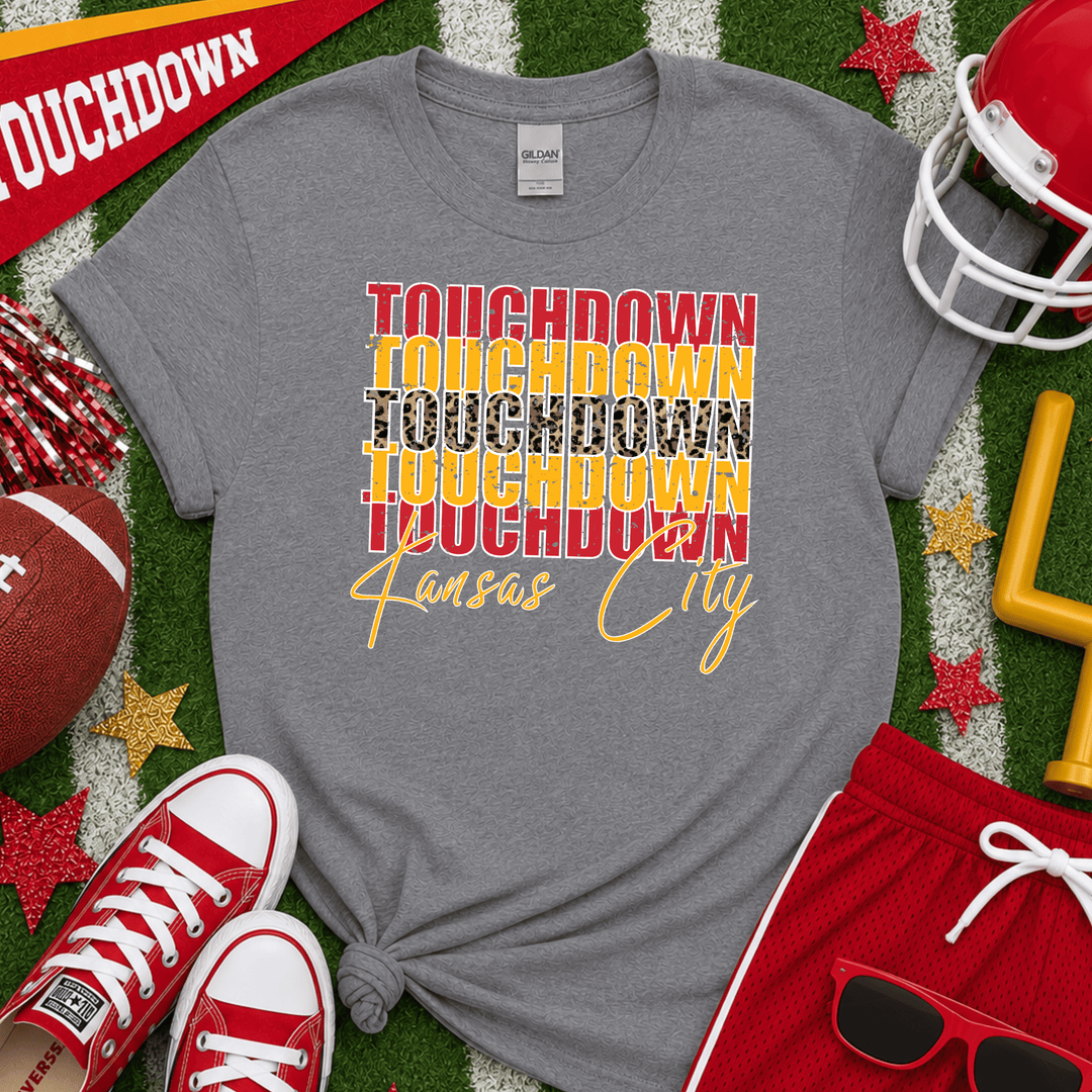 Touchdown Repeat w/ Leopard Center Grey Tee - Tees & Sweatshirts - The Red Rival