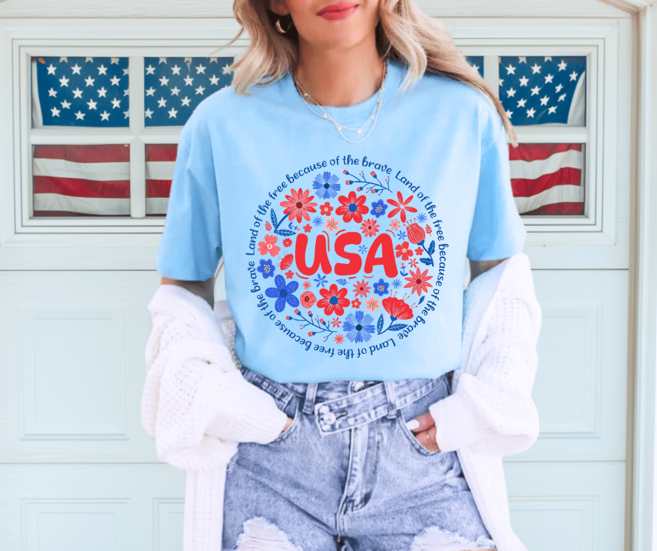 USA Floral Circle (Pick Your Tee Color) - Graphic Tee - The Red Rival