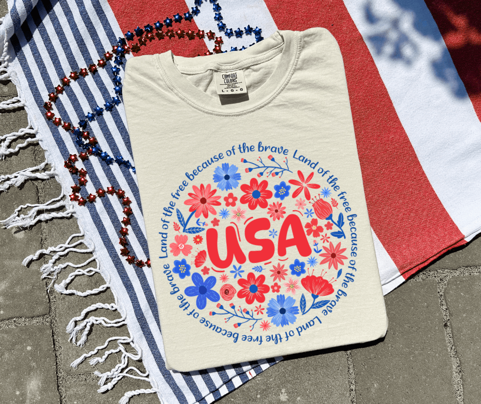 USA Floral Circle (Pick Your Tee Color) - Graphic Tee - The Red Rival