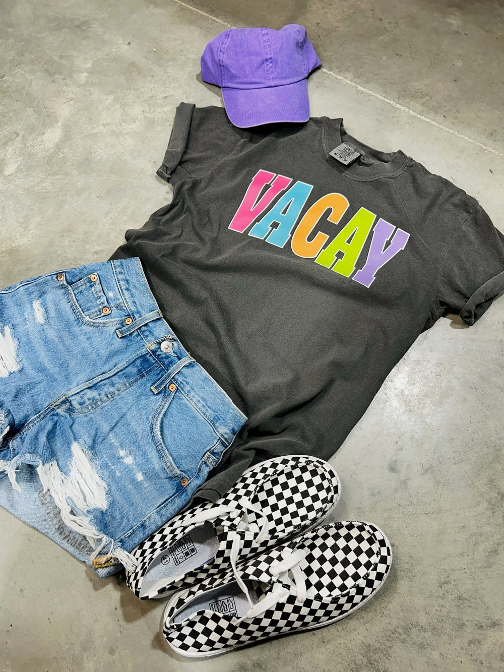 VACAY - Multi - Color Varsity Letters (Pick your tee color) - Graphic Tee - The Red Rival