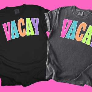 VACAY - Multi - Color Varsity Letters (Pick your tee color) - Graphic Tee - The Red Rival