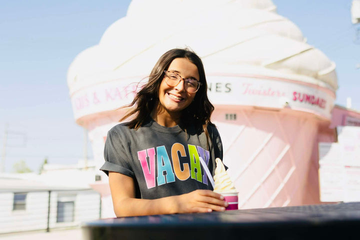VACAY - Multi - Color Varsity Letters (Pick your tee color) - Graphic Tee - The Red Rival
