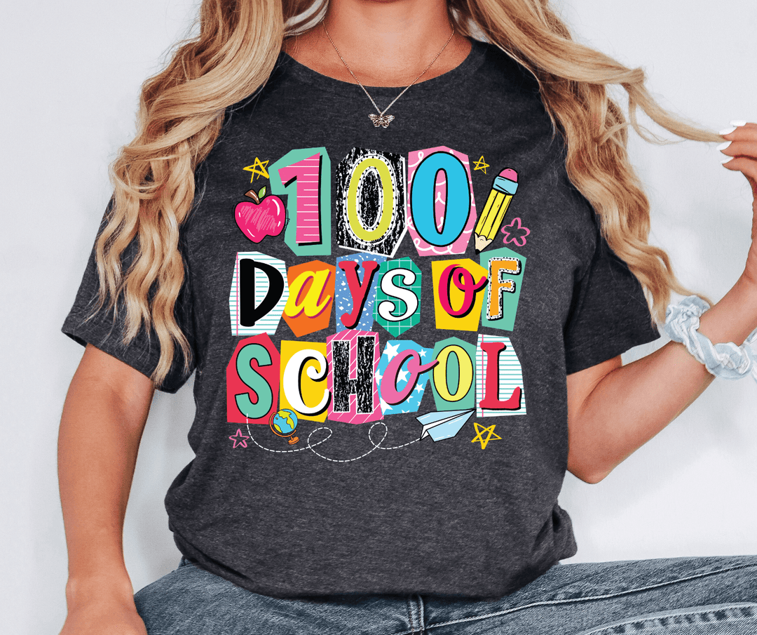 Vibrant Paper Letters 100 Days of School Heather Grey Tee - Tees - The Red Rival