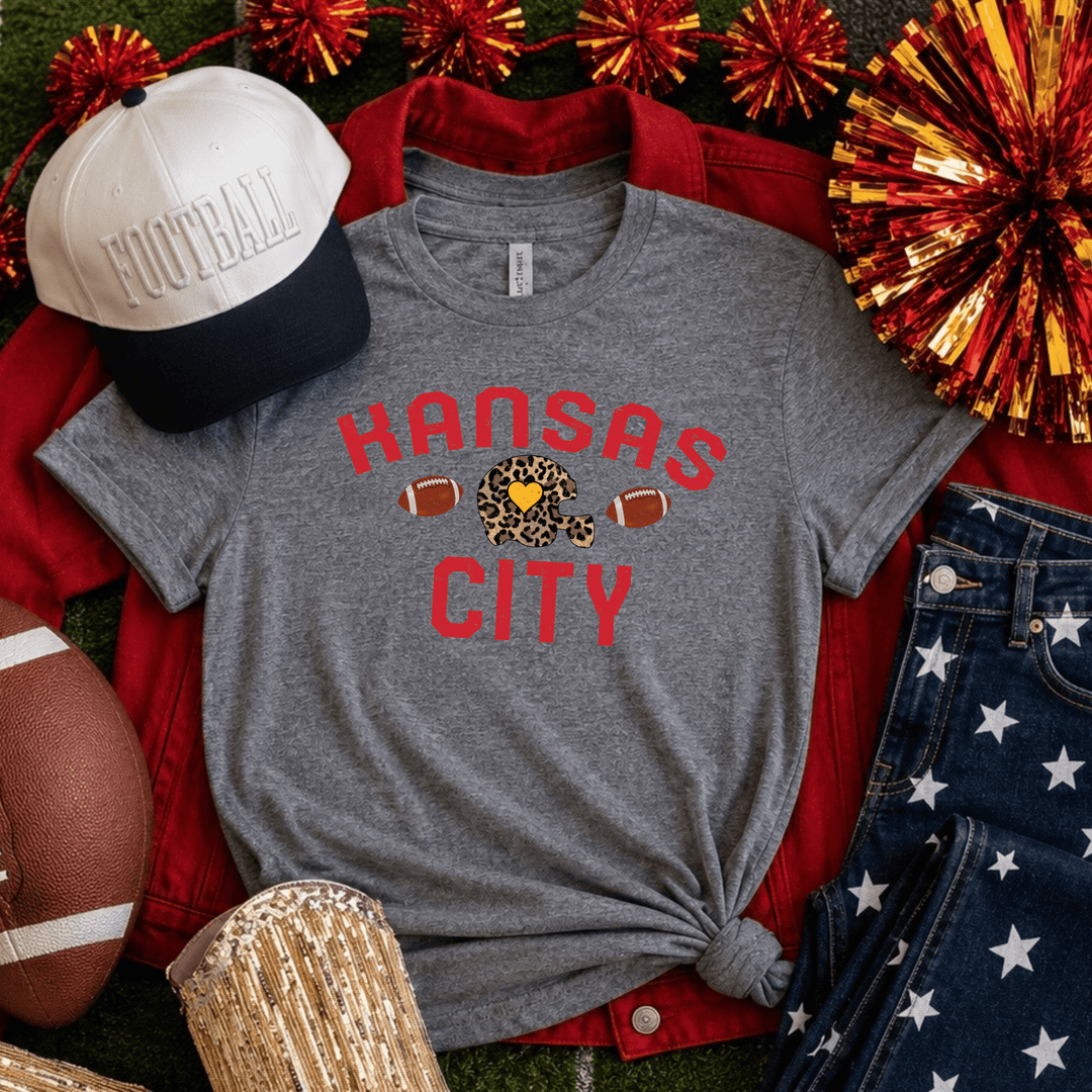 Vintage Kansas City w/ Leopard Helmet Grey Tee - Tees & Sweatshirts - The Red Rival