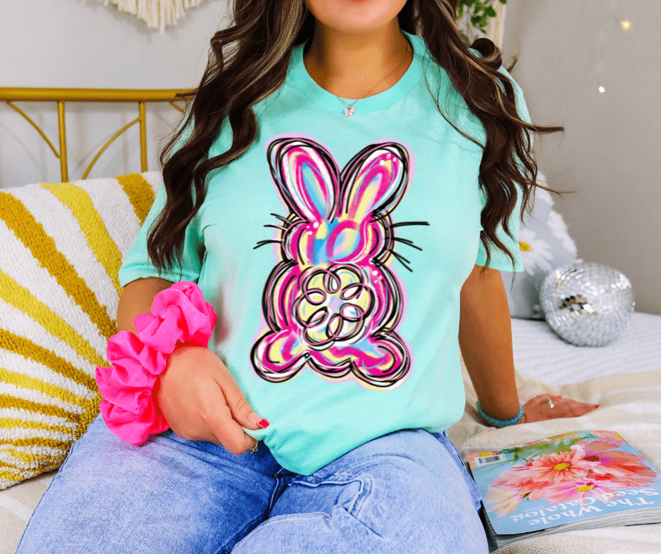 Watercolor Bunny Mint Tee - Tees - The Red Rival