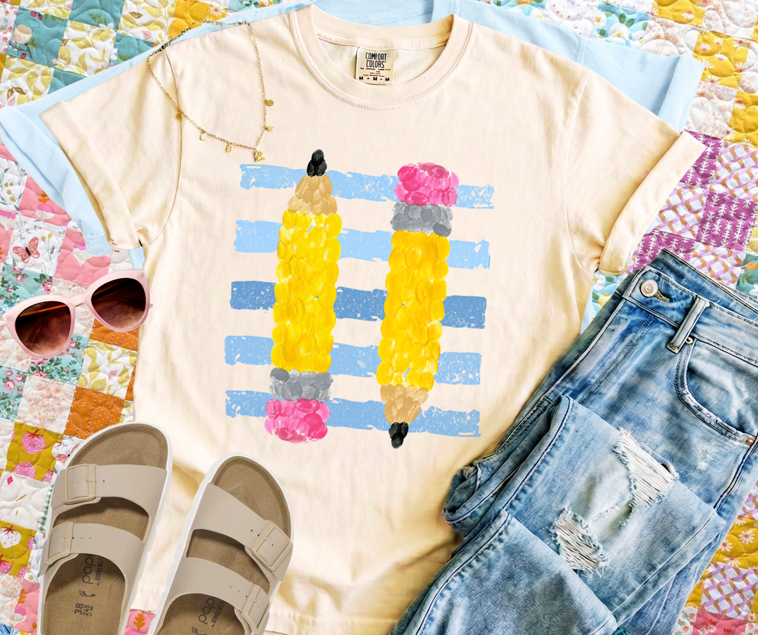 Watercolor Pencils Ivory Tee - Graphic Tee - The Red Rival