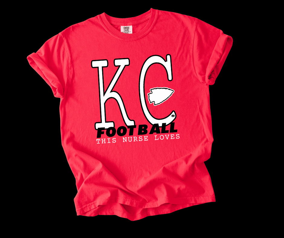 White & Black This Nurse Loves KC Football - Tees - The Red Rival