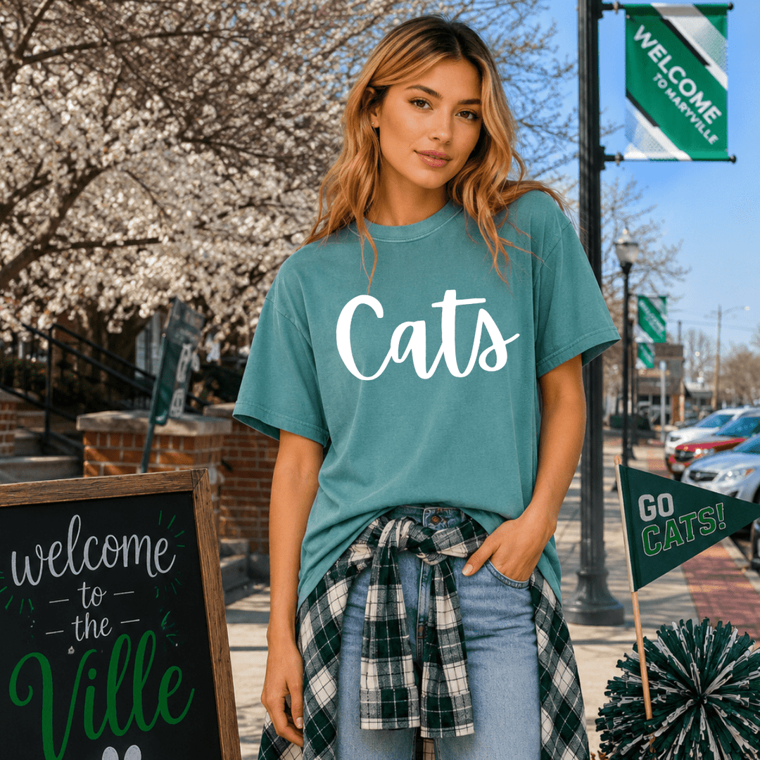 White Cats Script Green Tee - Tees - The Red Rival