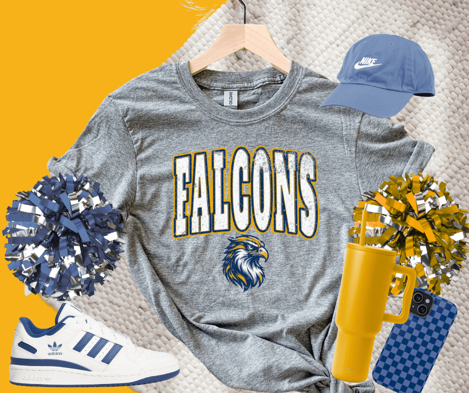 White Distressed Falcon Mascot on Grey Tee - Tees - The Red Rival