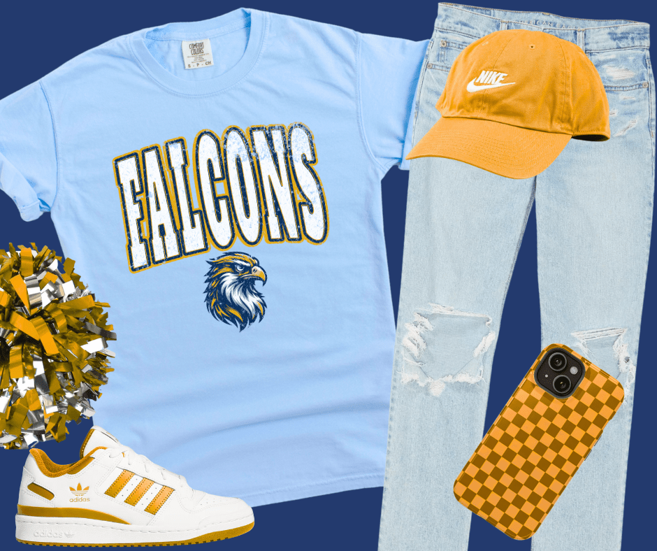 White Distressed Falcon Mascot on Light Blue Tee - Tees - The Red Rival