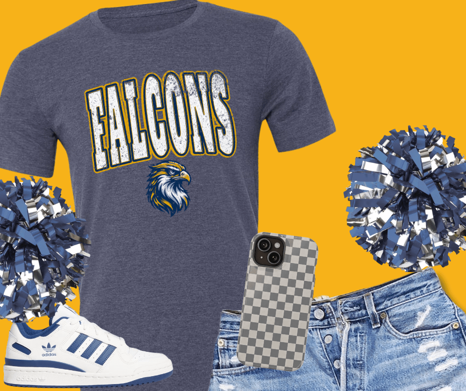 White Distressed Falcon Mascot on Navy Tee - Tees - The Red Rival