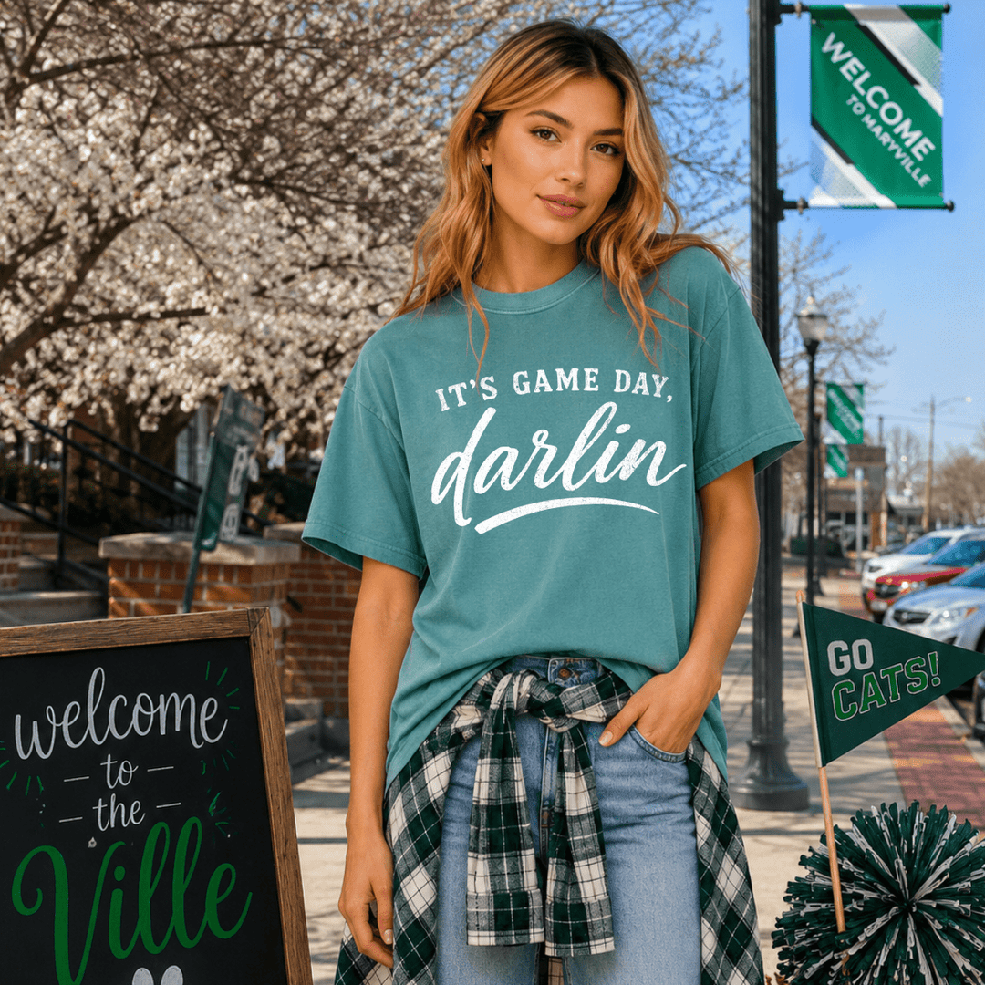 White It's Game Day, Darlin Green Tee - Tees - The Red Rival