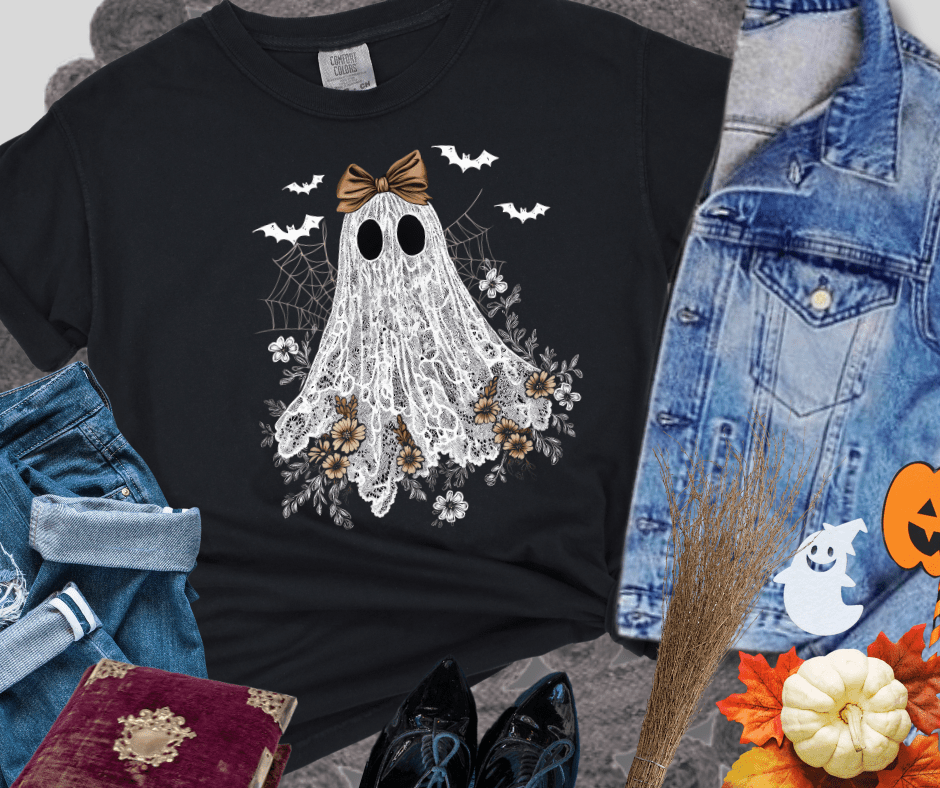 White Lace Ghost with Cobwebs - Graphic Tee - The Red Rival