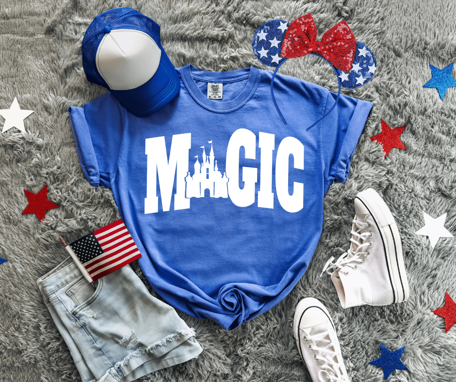 White Magic Disney Castle Blue Tee - Graphic Tee - The Red Rival