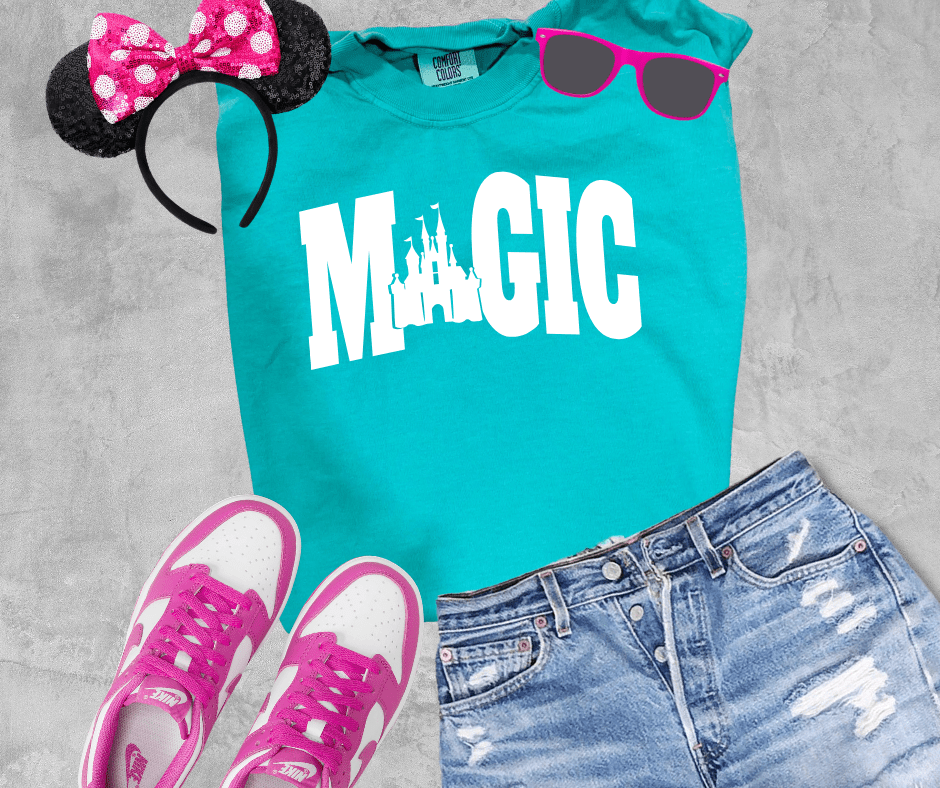 White Magic Disney Castle Island Green Tee - Graphic Tee - The Red Rival