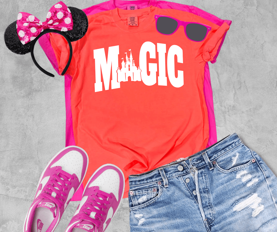 White Magic Disney Castle Orange Tee - Graphic Tee - The Red Rival