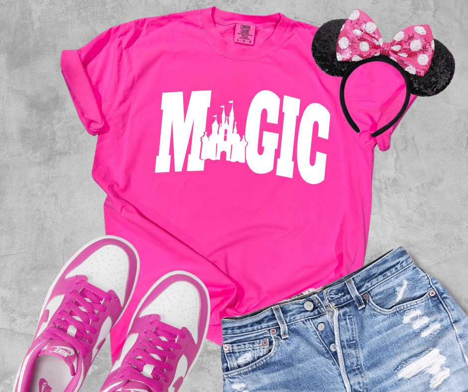 White Magic Disney Castle Pink Tee - Graphic Tee - The Red Rival