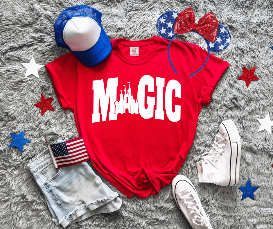 White Magic Disney Castle Red Tee - Graphic Tee - The Red Rival