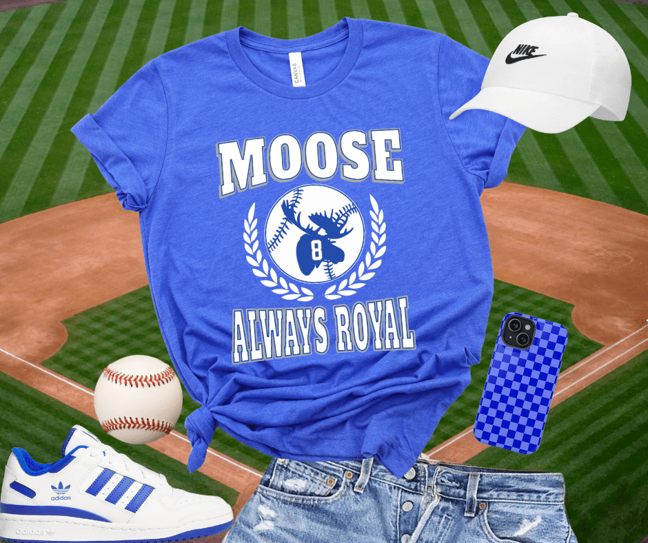 White MOOSE w/ Baseball Icon - Heather Royal Blue Tee - Tees - The Red Rival