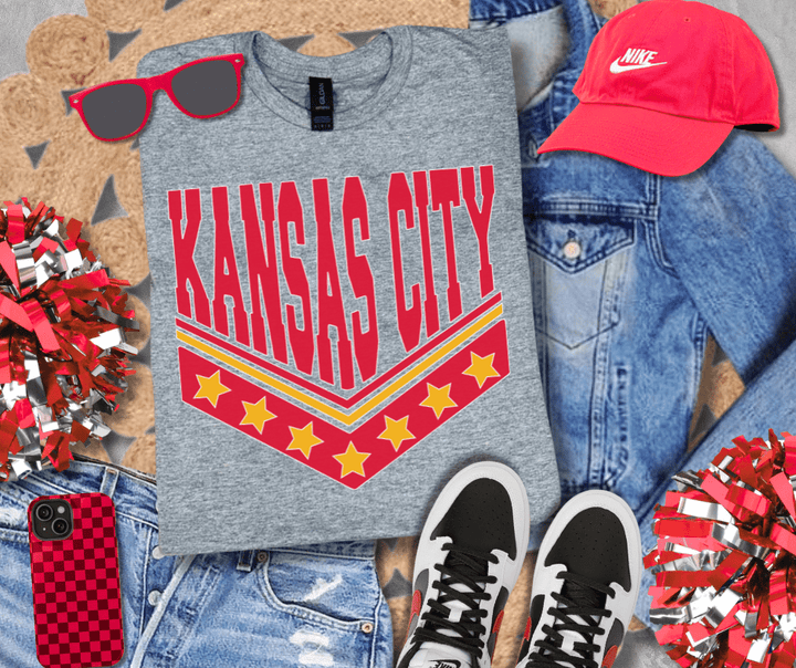 White outline Kansas City Football V - Stars - Tees - The Red Rival