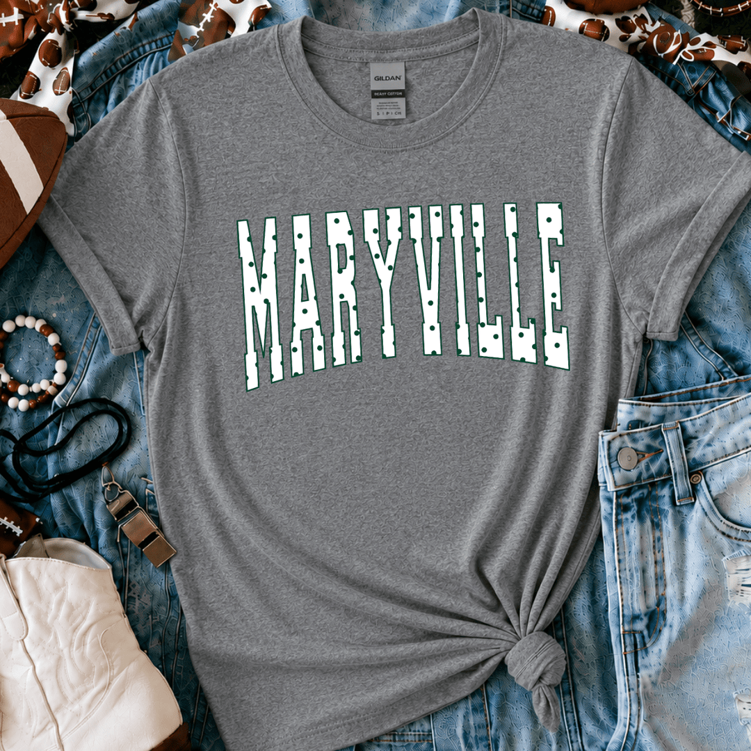 White Polk-a-dot Maryville Letters Grey Tee - Tees - The Red Rival