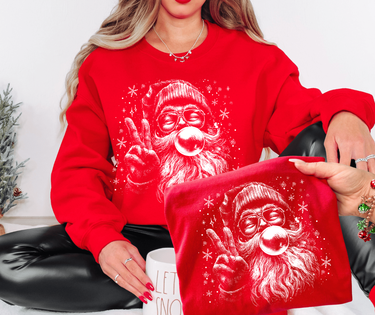 White Santa Bubblegum Red Tee or Sweatshirt - Graphic Tee - The Red Rival