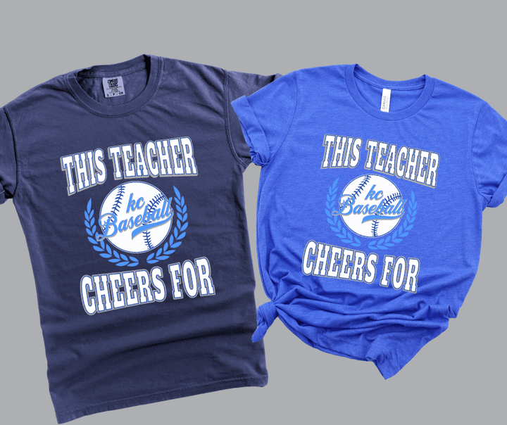 White This Teacher Cheers For KC Baseball Icon (Pick Your Tee Color) - Tees - The Red Rival