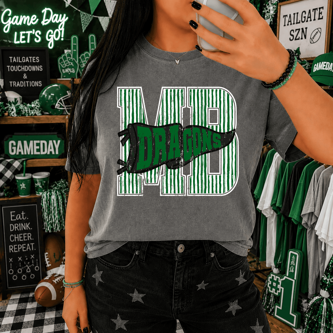 White/Green Distressed DRAGONS Football Banner - Tees - The Red Rival