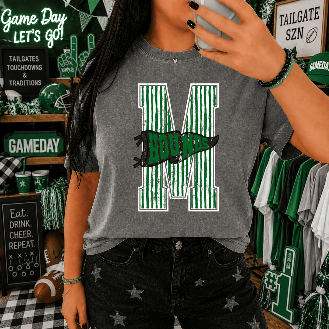White/Green Distressed HOUNDS Football Banner - Tees - The Red Rival